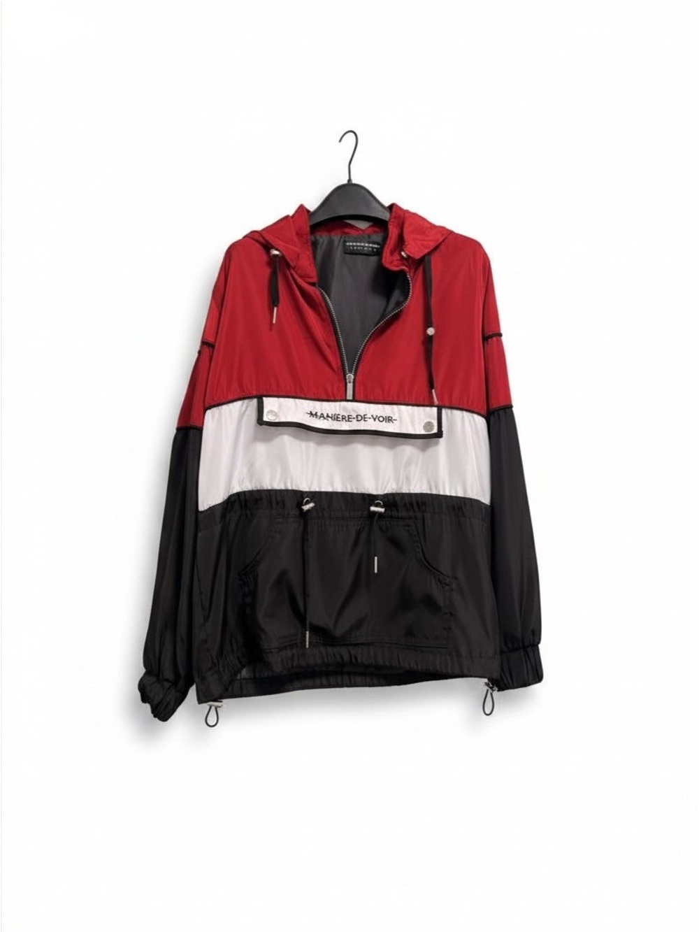 Maniere De Voir Red White Black Colorblock Windbreaker Pullover